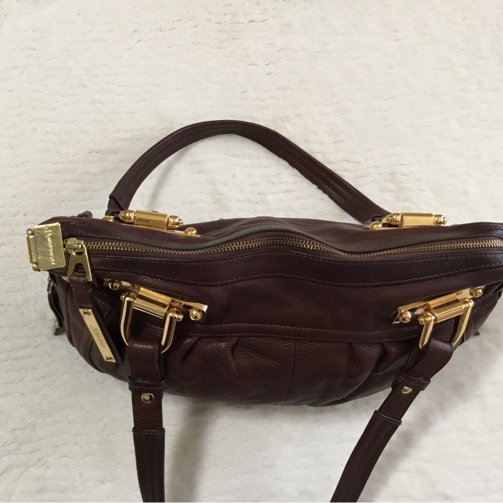 b. makowsky Chocolate Brown Leather Shoulder Bag with Gold Hardware - Picture 8 of 12